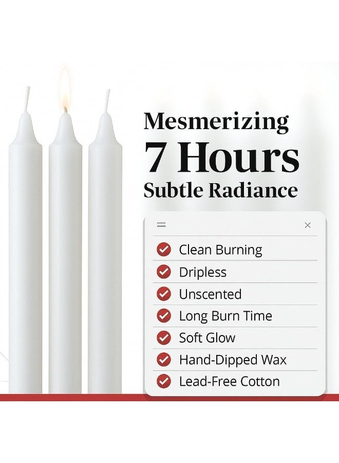 HOME ZONE 25 CM White Tapered Candles, 12 Pcs – 7-Hour Long Burn Time, Dripless & No Soot, Unscented Taper Candles - Hand-Dipped Tall for Weddings, Dinners, Parties, & Special Occasions - Image 4